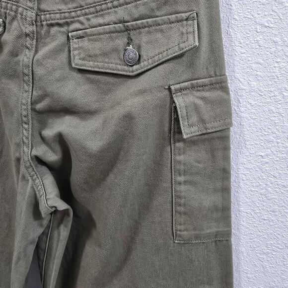 Forever 21 Womens Olive Cargo Pants Y2k Wide Leg Utility Multi Pocket Cotton S - Picture 10 of 13